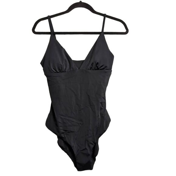 NWT Andie Lanikai Black V-Neck Spaghetti Straps One Piece Swimsuit Medium Tall - Picture 1 of 9